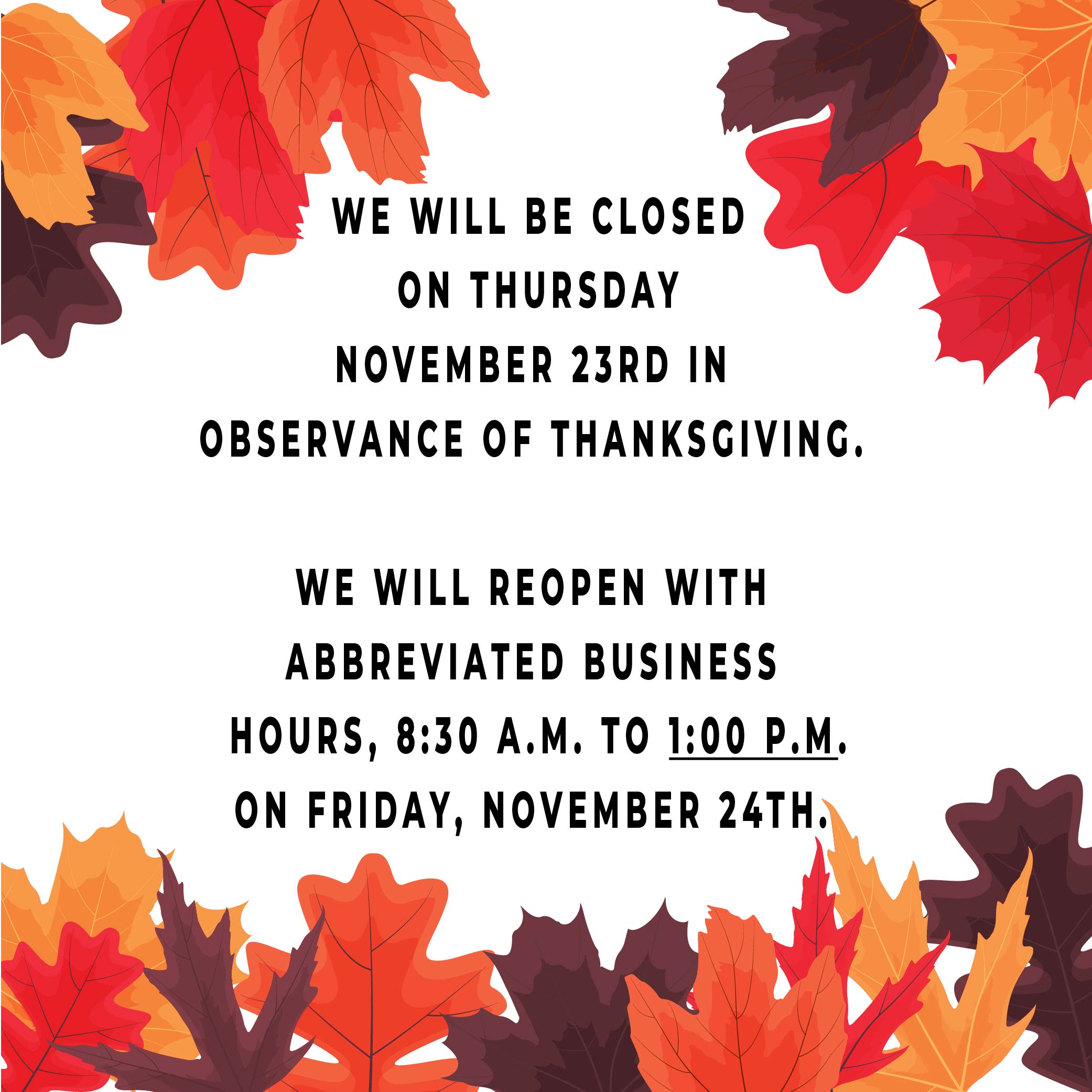 Thanksgiving Hours 